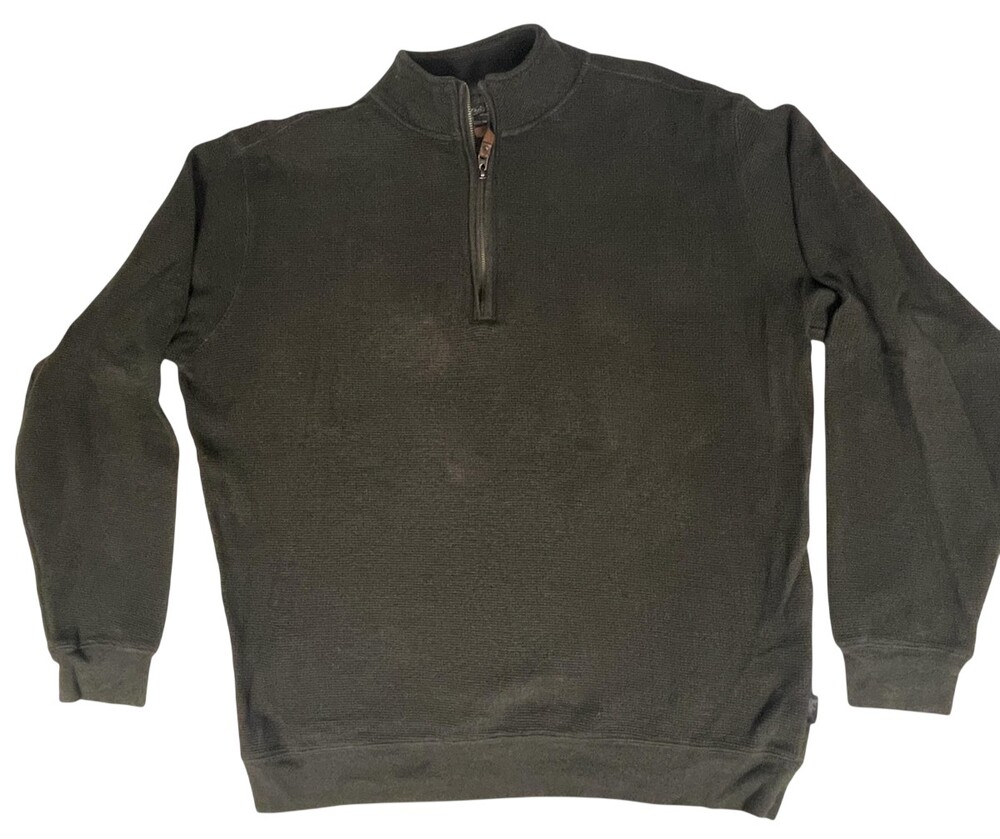 Woolrich Sweater Mens XL Olive Green Quarter Zip Waffle Knit Cotton Pullover